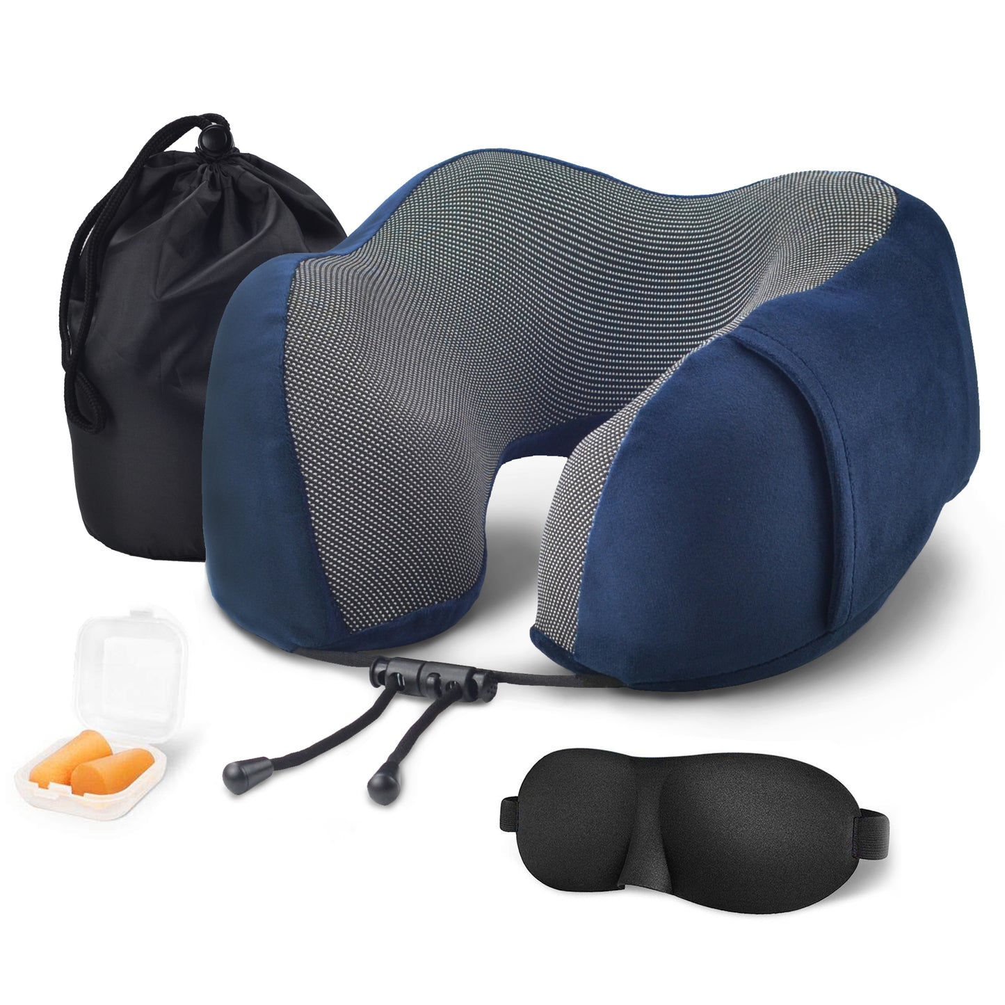 Memory Foam Nekkussen Inclusief Slaapmasker & Oordopjes - Reiskussen - Vliegtuig Kussen - Travel Pillow : Zwart