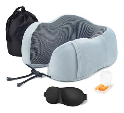 Memory Foam Nekkussen Inclusief Slaapmasker & Oordopjes - Reiskussen - Vliegtuig Kussen - Travel Pillow : Zwart