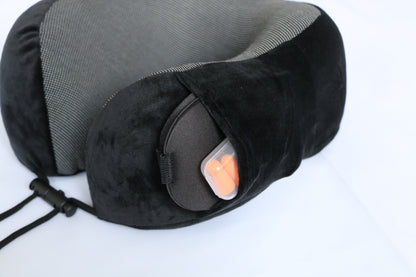 Memory Foam Nekkussen Inclusief Slaapmasker & Oordopjes - Reiskussen - Vliegtuig Kussen - Travel Pillow : Zwart