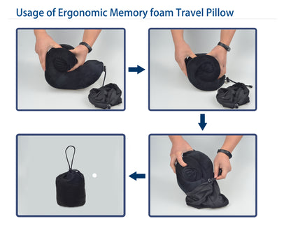 Memory Foam Nekkussen Inclusief Slaapmasker & Oordopjes - Reiskussen - Vliegtuig Kussen - Travel Pillow : Zwart
