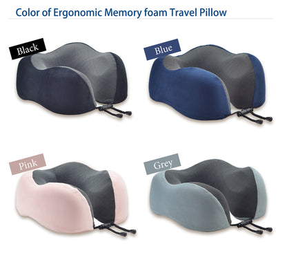 Memory Foam Nekkussen Inclusief Slaapmasker & Oordopjes - Reiskussen - Vliegtuig Kussen - Travel Pillow : Zwart