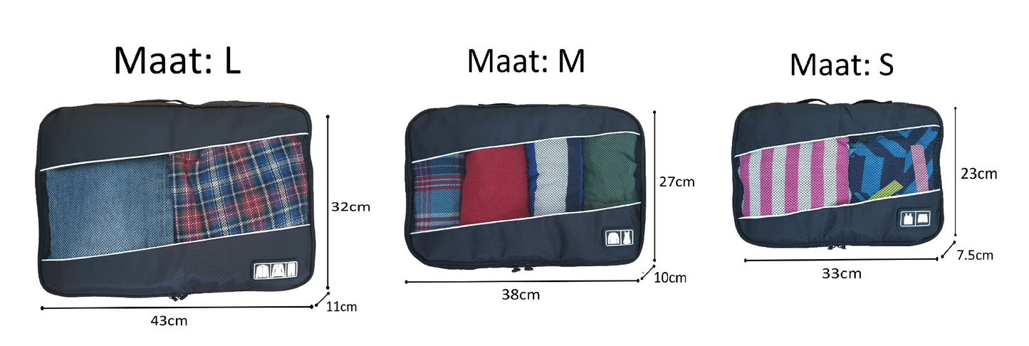 Packing Cubes Set - Kleding Organizer voor Koffer en Backpack - Travel Opbergzakken - Koffer Organizer - 3Stuks